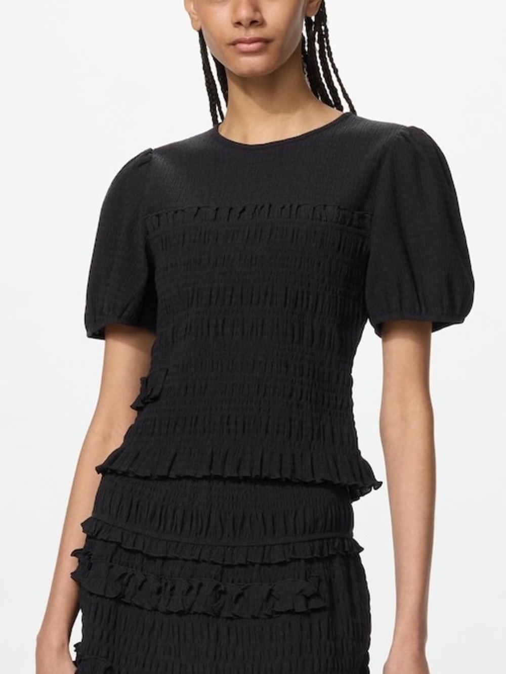 Cecilie Bahnsen x UNIQLO collaboration Black Puff-Sleeve Smocked Top